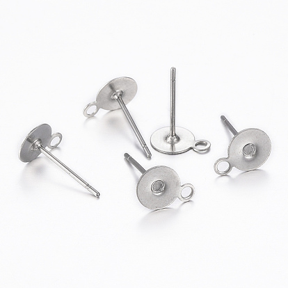 304 Stainless Steel Stud Earring Findings, with Loop, Earring Post
