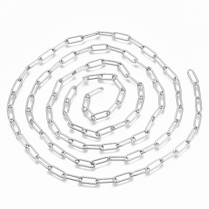 Ion Plating(IP) 304 Stainless Steel Textured Paperclip Chains, Drawn Elongated Cable Chains, Soldered
