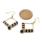 Glass Seed Braided Rhombus Dangle Earrings, Golden 304 Stainless Steel Jewelry for Women