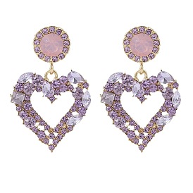 Exaggerated heart-shaped earrings with alloy and rhinestones - American summer party, super shiny.