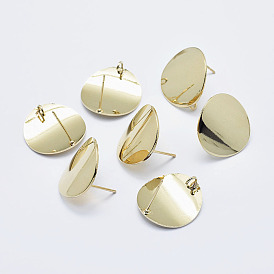 Brass Stud Earring Findings, with Loop, Long-Lasting Plated, Real 18K Gold Plated, Nickel Free, Flat Round