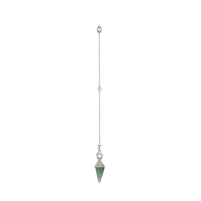 Pendule de radiesthésie en pierres précieuses mixtes gros pendentifs, avec les accessoires en laiton de tonalité de platine, cône