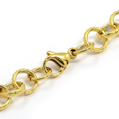 Fashionable 304 Stainless Steel Engraved Bubbles Cable Chain Bracelets, with Lobster Claw Clasps, 8-1/8 inch (205mm), 8mm