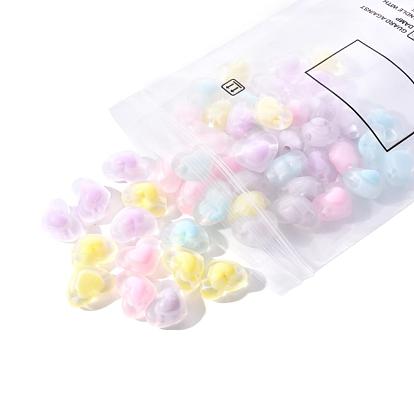 50Pcs 5 Colors Transparent Acrylic Beads, Frosted, Bead in Bead, Heart