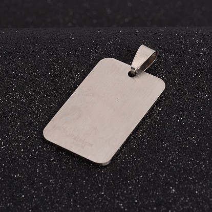Rectangle 201 Stainless Steel Tag Pendants, 36x22.5x1.5mm, Hole: 4x9mm