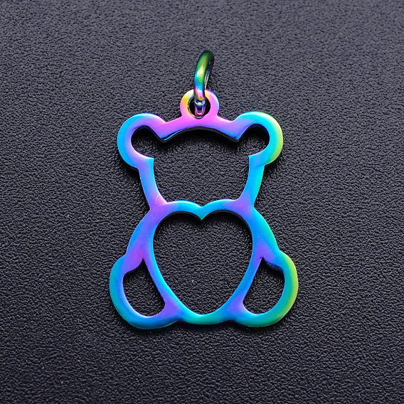 Placage ionique (ip) 201 pendentifs en acier inoxydable, avec des anneaux de saut, ours avec le coeur