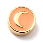 Brass Enamel Beads, Real 18K Gold Plated, Long-lasting Plated, Cadmium Free & Lead Free, Flat Round with Moon Pattern