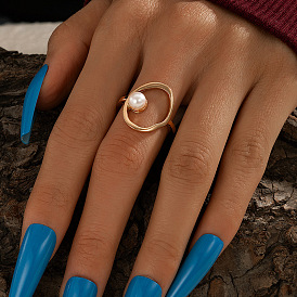Минималистское золотое кольцо с жемчугом и геометрическим узором для женских модных аксессуаров