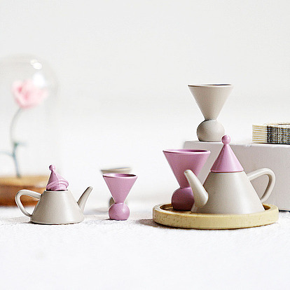 Vaisselle miniature, Théière en alliage et ensemble de tasses à thé en forme de chapeau de noël, pour la décoration de la maison de poupée