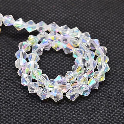 Imitar electrochapa cristal austriaco hebras de perlas de cristal bicono, color de ab chapado, aa grado, facetados