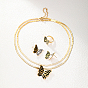 Conjunto de joyas de acero inoxidable dorado, Pendientes Stu y anillo ajustable y cadenas en espiga, collar de doble capa