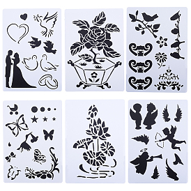 CRASPIRE Plastic Painting Stencils, Drawing Template, for DIY Scrapbooking, Flowers/Birds/Humans, Mixed Shapes