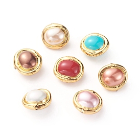 Perles nacrées de coquilles, avec les accessoires en laiton plaqués or, ovale