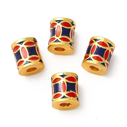 Perlas de esmalte de la aleación, chapado en rack, columna con patrón de moneda, color dorado mate