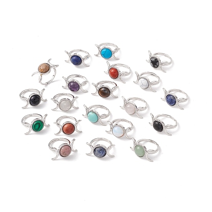 Gemstone Moon Adjustable Ring, Brass Jewelry for Women, Platinum, Cadmium Free & Lead Free