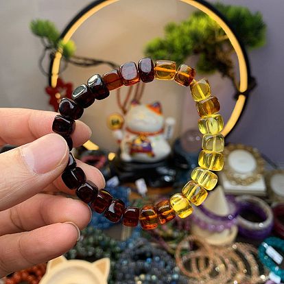 Bracelets extensibles en ambre naturel cube pour femmes