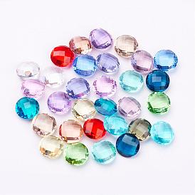 Faceted K9 Glass Pointed Back Cabochons, Flat Round