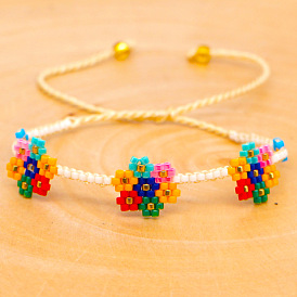 Handmade Miyuki Beaded Daisy Bracelet with Seven Colorful Flowers