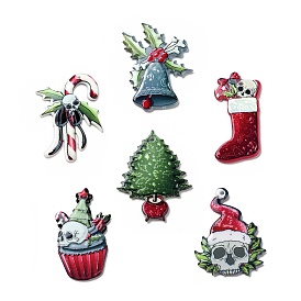 Printed  Acrylic Pendants, for Christmas, Candy Cane/Sock/Bell/Tree/Cake/SkullCharm