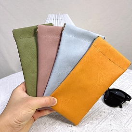 Rectangle PU Leather Eyelasses Case, Portable Slip-in Sunglass Pouch, Iron Squeeze Top Soft Storage Bag
