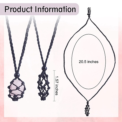 Fabricación de collar de bolsa de macramé de cordón de nailon trenzado ajustable, piedra intercambiable, con perlas de vidrio