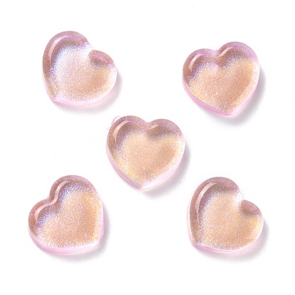 Cabochons de la resina transparente, con purpurina, corazón