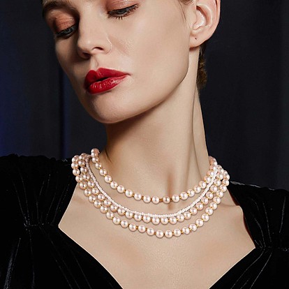 Shell Pearl Beaded Multi Layered Necklace, Choker Necklace for Party Wedding Jewelry