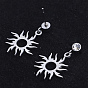 201 Stainless Steel Dangle Stud Earrings, with Clear Cubic Zirconia, Sun