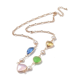 Colorful Triangle Glass Pendant Necklace with Brass Chains