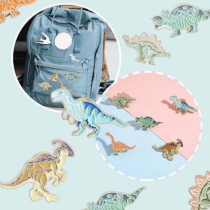 5Pcs 5 Style Dinosaurs Enamel Pins, Platinum Alloy Badges for Backpack Clothes