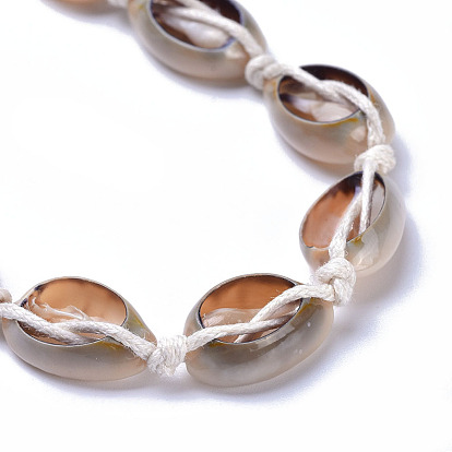 Adjustable Cowrie Shell Anklets, with Waxed Cotton Cords