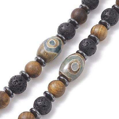 Буддийское ожерелье из натурального лавового камня, синтетического гематита и дерева, ожерелье дзи лариат из натурального агата для женщин