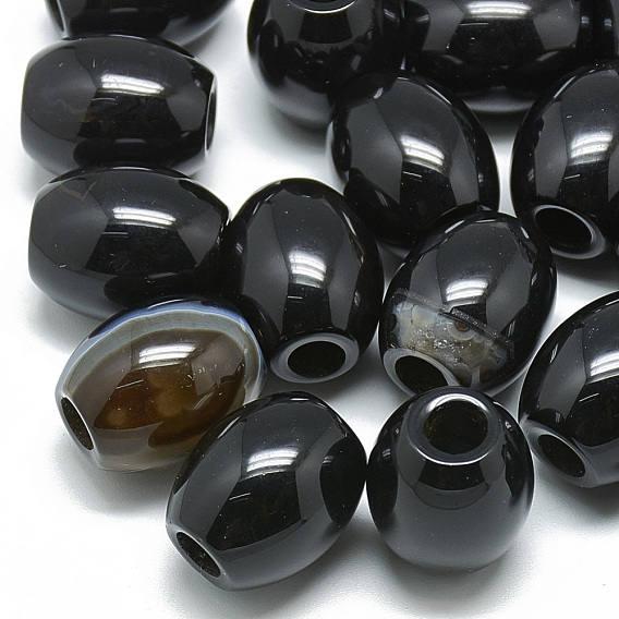 Teñidos perlas naturales ágata negro, abalorios de grande agujero, barril