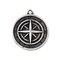 304 Stainless Steel Pendants, Flat Round with Compass