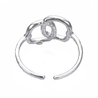304 anneau de manchette ouvert ovale entrelacé en acier inoxydable, anneau épais creux pour les femmes
