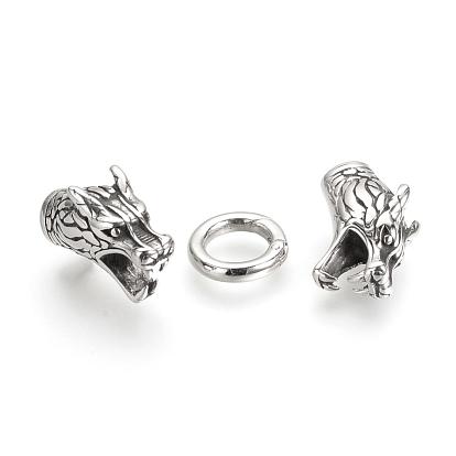 304 Stainless Steel Spring Gate Rings, O Rings, with Two Cord End Caps, Dragon Head