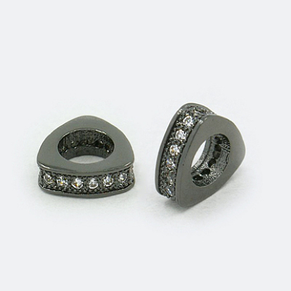 Latón perlas de circonio cúbico, triángulo, 9x3 mm, agujero: 5 mm