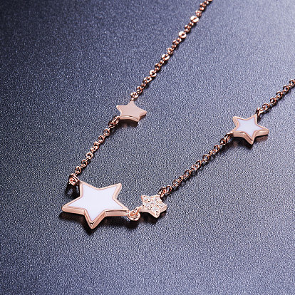 SHEGRACE 925 Sterling Silver Pendant Necklaces, with Enamel Stars