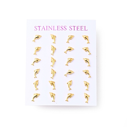 304 Stainless Steel Tiny Dolphin Stud Earrings with 316 Stainless Steel Pins for Women