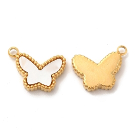 Vacuum Plating 304 Stainless Steel Butterfly Charms, with Shell