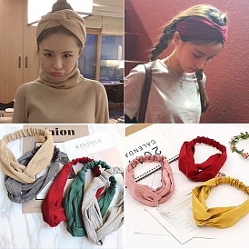 Вязаная осенне-зимняя повязка на голову для женщин - эластичная повязка для волос с крестом, бархатный ободок.