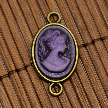 Alloy Cabochon Connector Settings and 13x18mm Resin Cameo Lady Head Portrait Cabochons Sets, Settings: 28x15x1.8mm, Tray: 13x18mm, Hole: 2mm