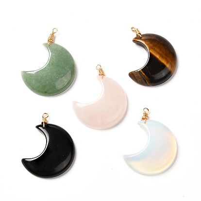 Natural & Synthetic Gemstone Pendants, with Real 18K Gold Plated Eco-Friendly Copper Loop, Moon