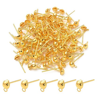 Iron Stud Earring Findings, with Horizontal Loops, Flat Round