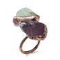 Natural Gemstone & Amethyst Irregular Nugget Open Cuff Ring, Red Copper Brass Chunky Ring for Women, Cadmium Free & Lead Free