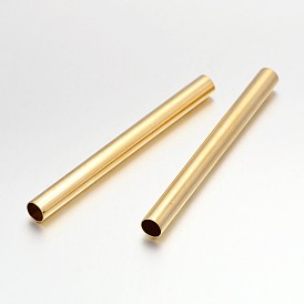 Светло-позолоченный длинный латунь труба бисер, 77x7 мм, отверстие : 6 мм