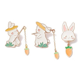 Кролик с морковкой свисают с эмалированных булавок, Брошь из сплава светло-золотистого цвета для рюкзака