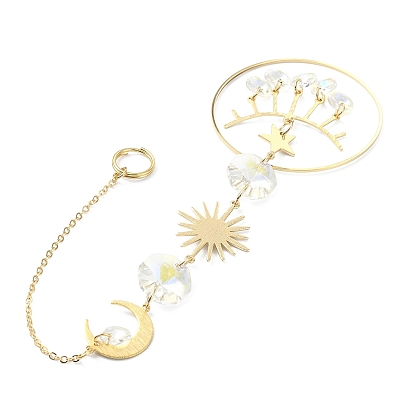 Décorations pendantes octogonales en verre, attrape-soleil suspendus, avec lien lune, soleil et étoile en laiton, pour la décoration intérieure