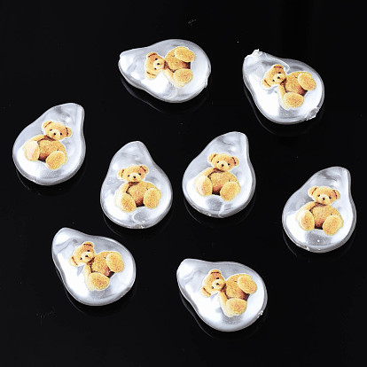 3D Printed ABS Plastic Imitation Pearl Beads, Teardrop with Bear