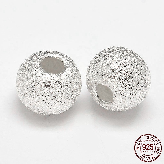 Perles rondes 925 en argent sterling texturées, 7x8.5mm, trou: 3 mm, environ 33 pcs / 20 g